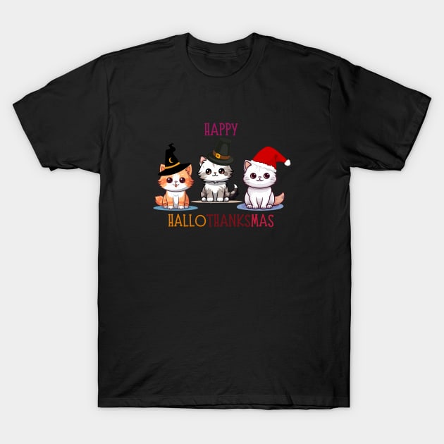 Happy Halloween Thanksgiving Christmas T-Shirt by Cotton Candy Art